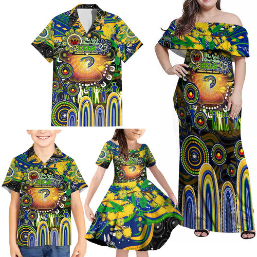Personalised NAIDOC Week 2025 Eels Rugby Family Matching Off Shoulder Maxi Dress and Hawaiian Shirt Aboriginal Dot Painting