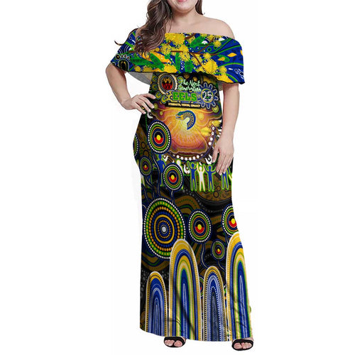 Personalised NAIDOC Week 2025 Eels Rugby Family Matching Off Shoulder Maxi Dress and Hawaiian Shirt Aboriginal Dot Painting