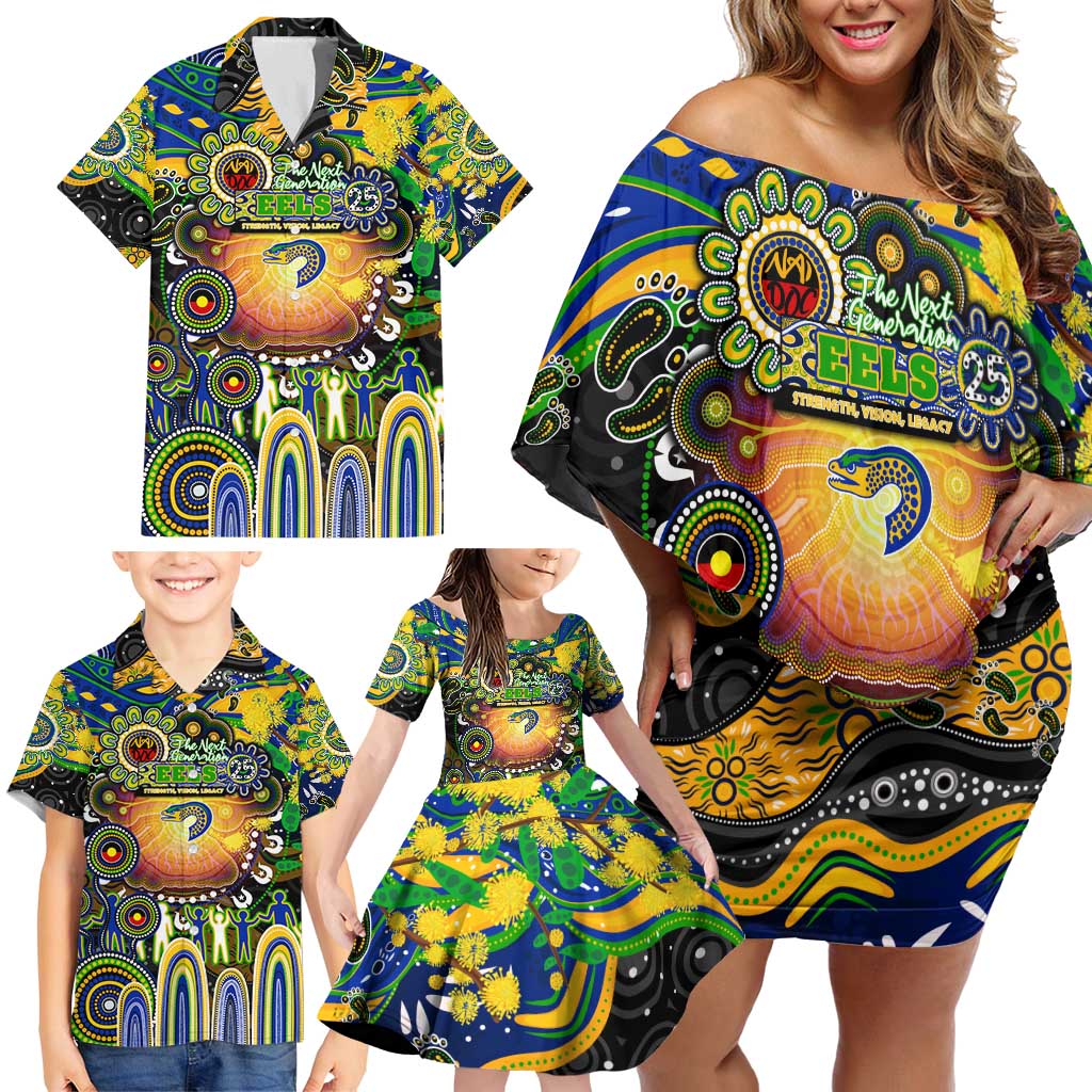 Personalised NAIDOC Week 2025 Eels Rugby Family Matching Off Shoulder Short Dress and Hawaiian Shirt Aboriginal Dot Painting