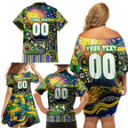 Personalised NAIDOC Week 2025 Eels Rugby Family Matching Off Shoulder Short Dress and Hawaiian Shirt Aboriginal Dot Painting