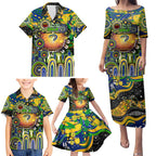 Personalised NAIDOC Week 2025 Eels Rugby Family Matching Puletasi and Hawaiian Shirt Aboriginal Dot Painting