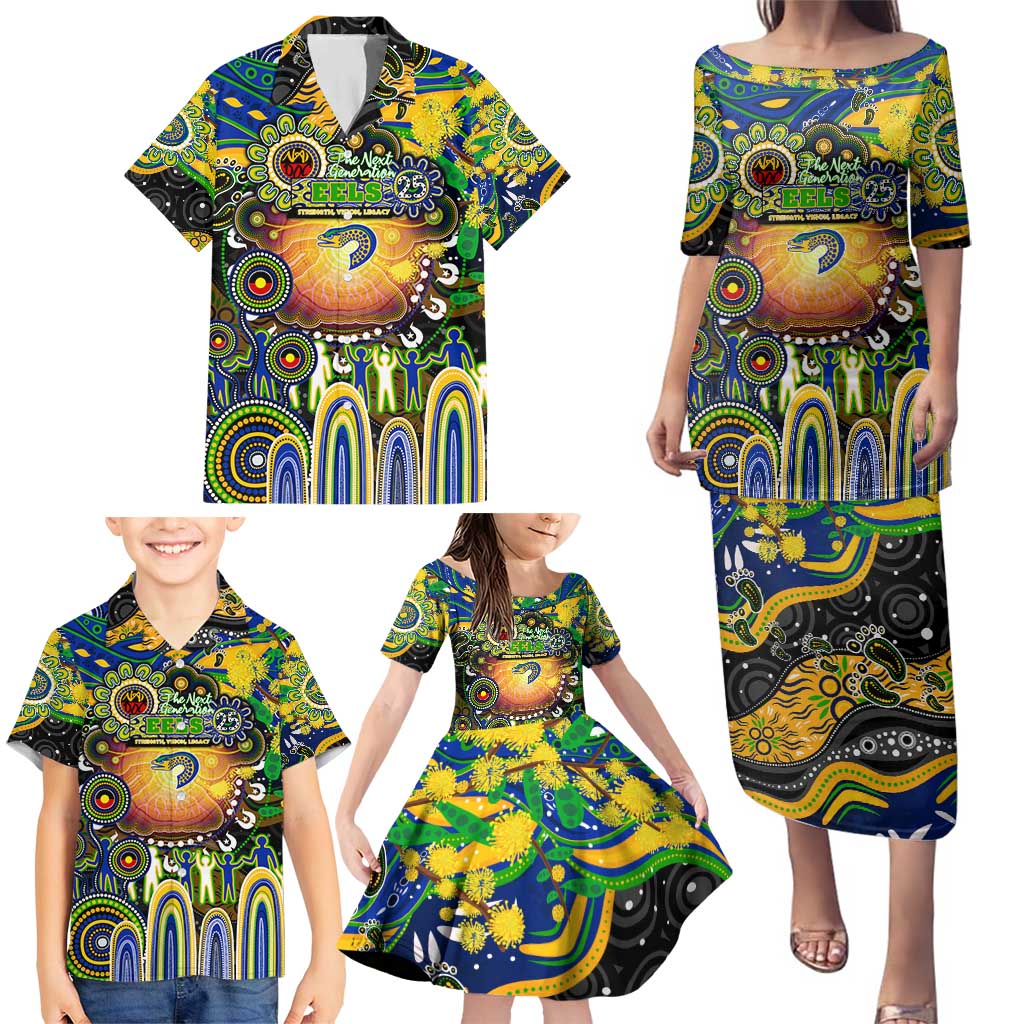 Personalised NAIDOC Week 2025 Eels Rugby Family Matching Puletasi and Hawaiian Shirt Aboriginal Dot Painting
