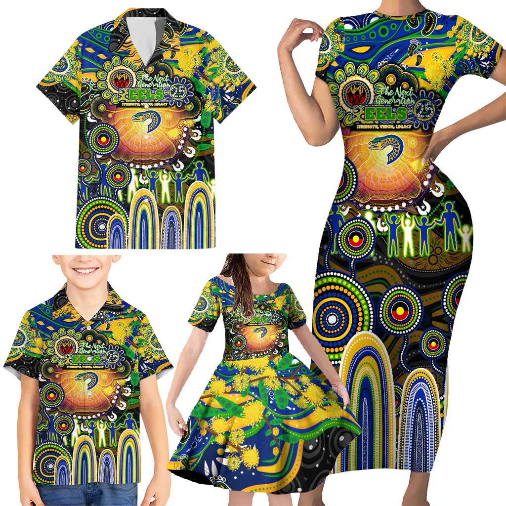 Personalised NAIDOC Week 2025 Eels Rugby Family Matching Short Sleeve Bodycon Dress and Hawaiian Shirt Aboriginal Dot Painting