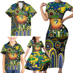 Personalised NAIDOC Week 2025 Eels Rugby Family Matching Short Sleeve Bodycon Dress and Hawaiian Shirt Aboriginal Dot Painting