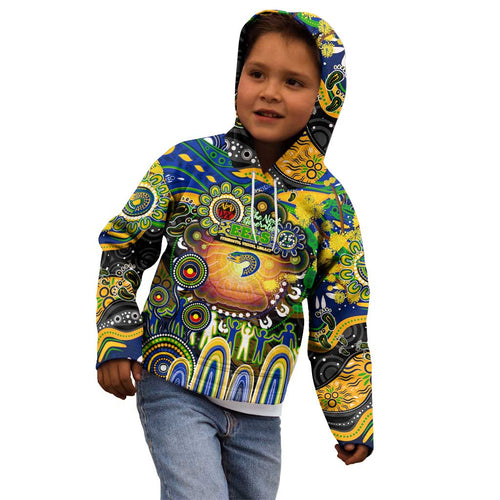 Personalised NAIDOC Week 2025 Eels Rugby Kid Hoodie Aboriginal Dot Painting
