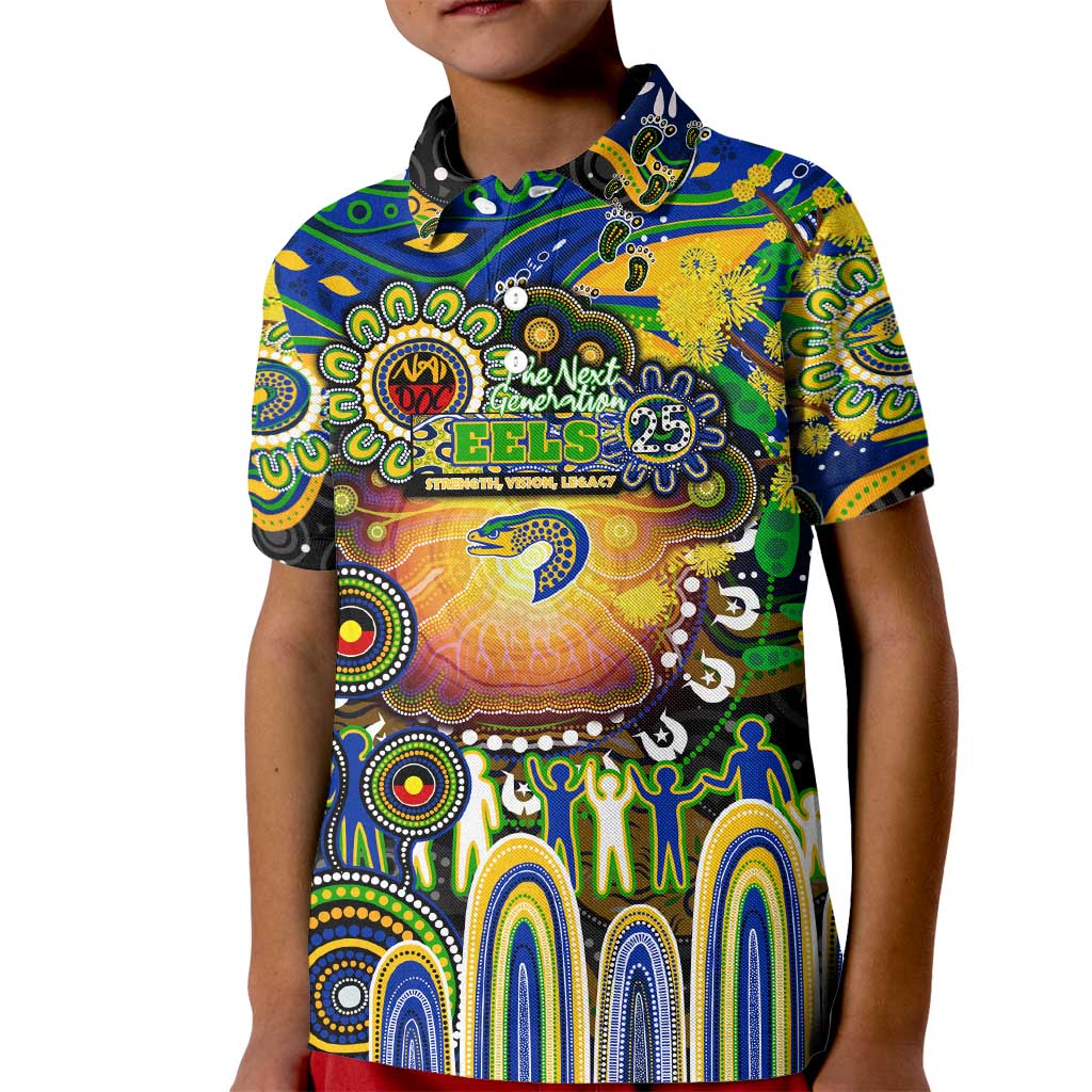 Personalised NAIDOC Week 2025 Eels Rugby Kid Polo Shirt Aboriginal Dot Painting
