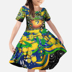 Personalised NAIDOC Week 2025 Eels Rugby Kid Short Sleeve Dress Aboriginal Dot Painting