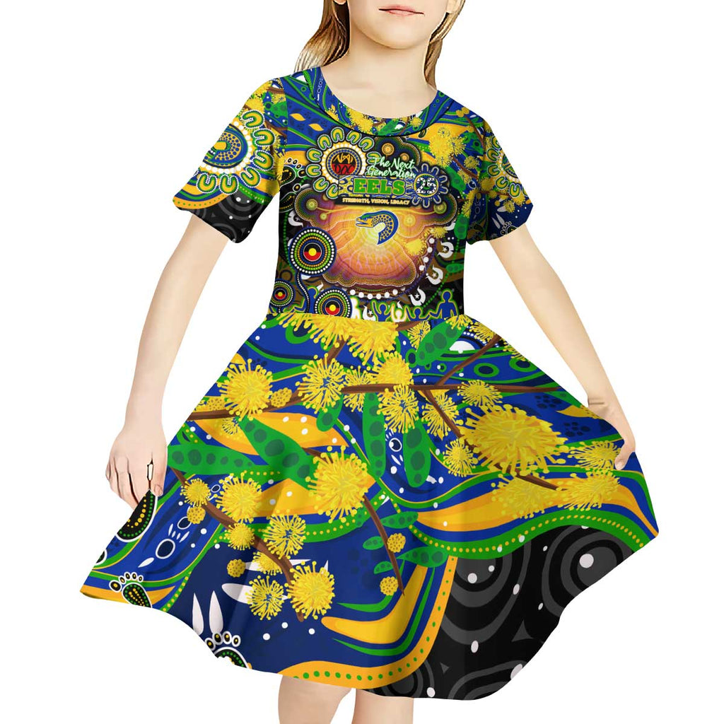 Personalised NAIDOC Week 2025 Eels Rugby Kid Short Sleeve Dress Aboriginal Dot Painting