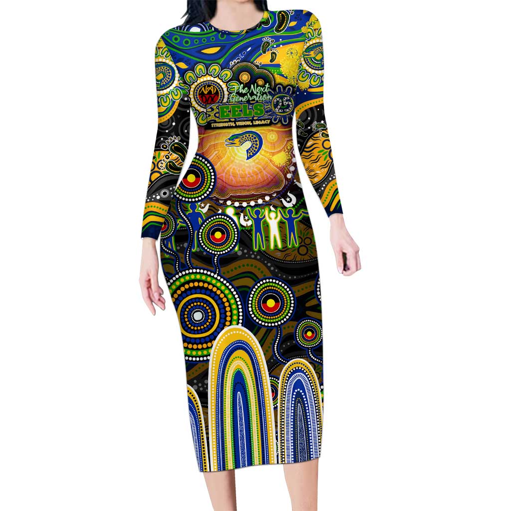 Personalised NAIDOC Week 2025 Eels Rugby Long Sleeve Bodycon Dress Aboriginal Dot Painting