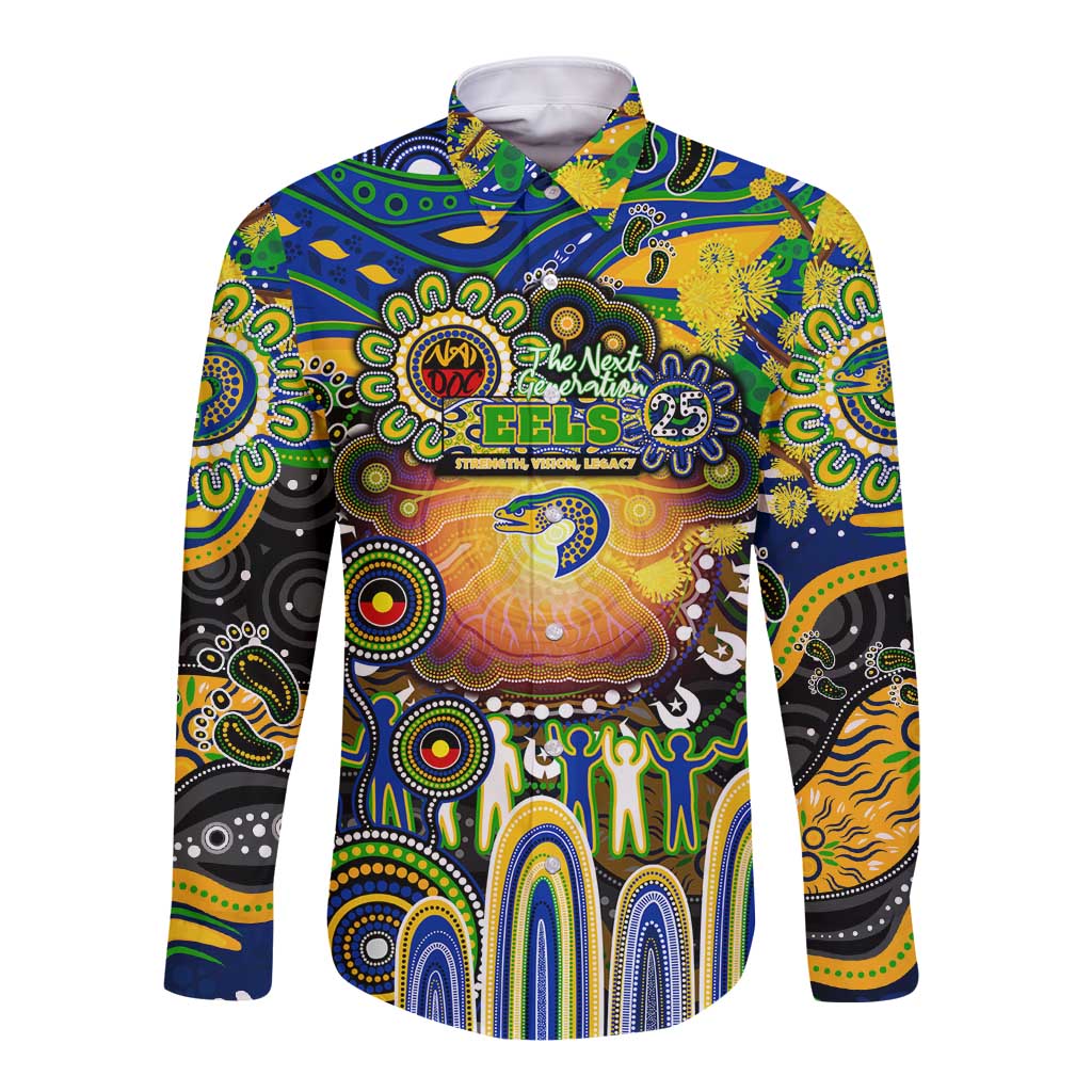 Personalised NAIDOC Week 2025 Eels Rugby Long Sleeve Button Shirt Aboriginal Dot Painting
