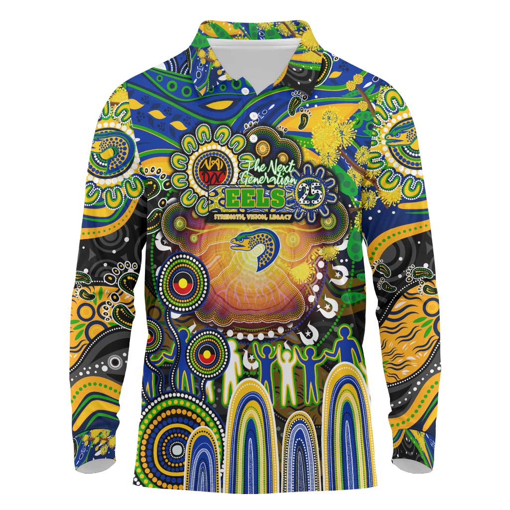 Personalised NAIDOC Week 2025 Eels Rugby Long Sleeve Polo Shirt Aboriginal Dot Painting