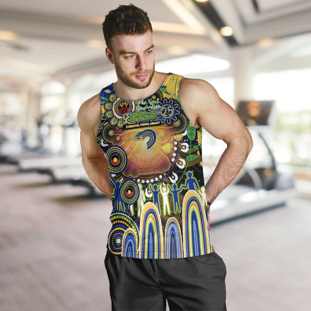 Personalised NAIDOC Week 2025 Eels Rugby Men Tank Top Aboriginal Dot Painting