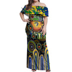 Personalised NAIDOC Week 2025 Eels Rugby Off Shoulder Maxi Dress Aboriginal Dot Painting