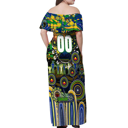 Personalised NAIDOC Week 2025 Eels Rugby Off Shoulder Maxi Dress Aboriginal Dot Painting