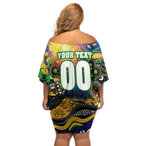 Personalised NAIDOC Week 2025 Eels Rugby Off Shoulder Short Dress Aboriginal Dot Painting