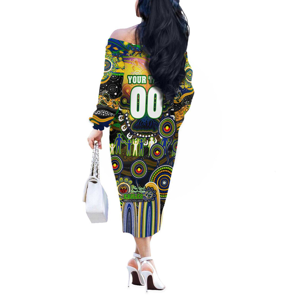 Personalised NAIDOC Week 2025 Eels Rugby Off The Shoulder Long Sleeve Dress Aboriginal Dot Painting