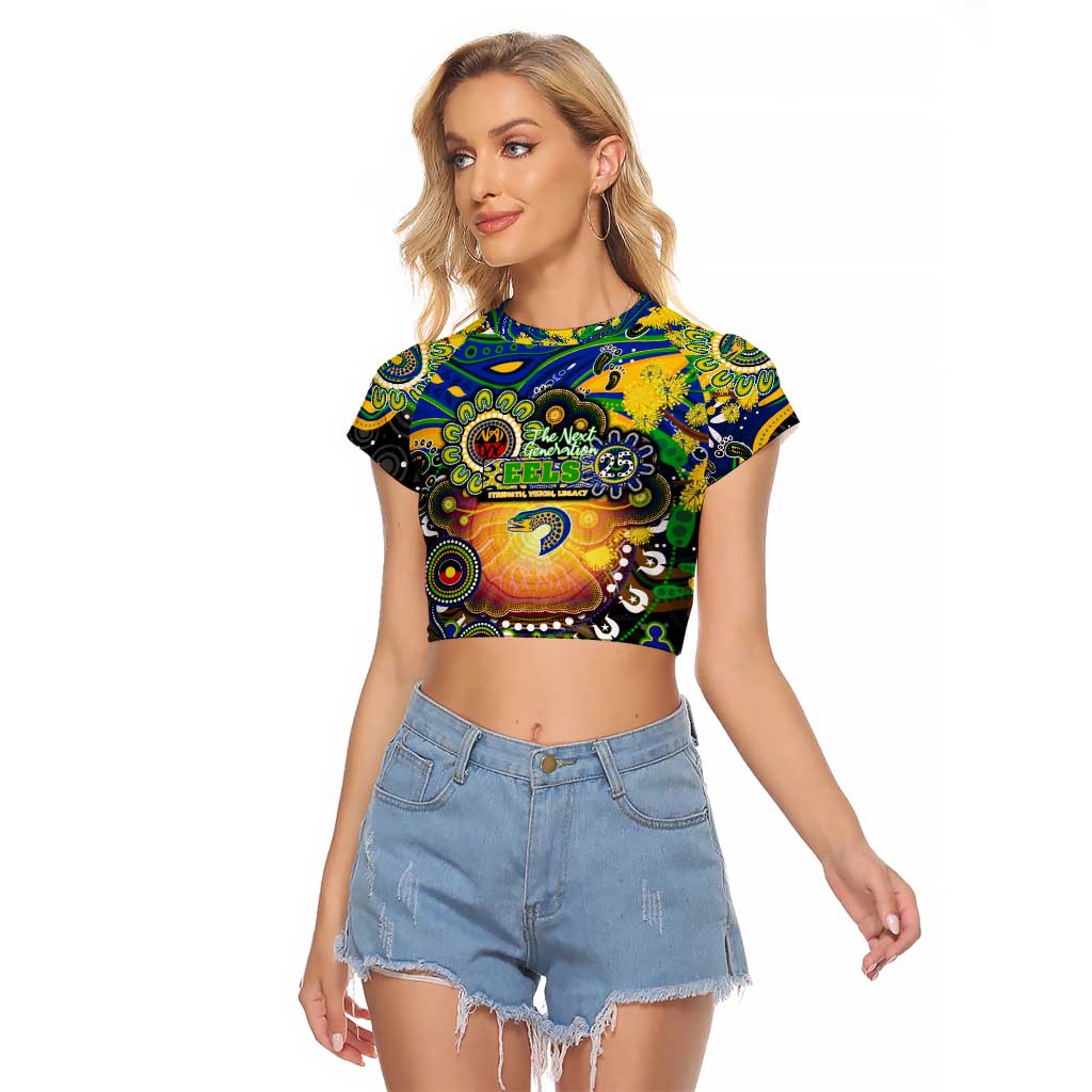 Personalised NAIDOC Week 2025 Eels Rugby Raglan Cropped T Shirt Aboriginal Dot Painting