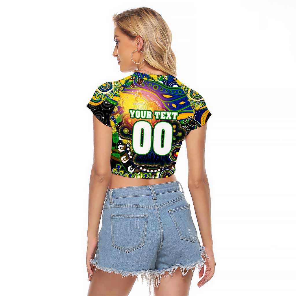 Personalised NAIDOC Week 2025 Eels Rugby Raglan Cropped T Shirt Aboriginal Dot Painting