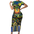 Personalised NAIDOC Week 2025 Eels Rugby Short Sleeve Bodycon Dress Aboriginal Dot Painting