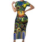 Personalised NAIDOC Week 2025 Eels Rugby Short Sleeve Bodycon Dress Aboriginal Dot Painting