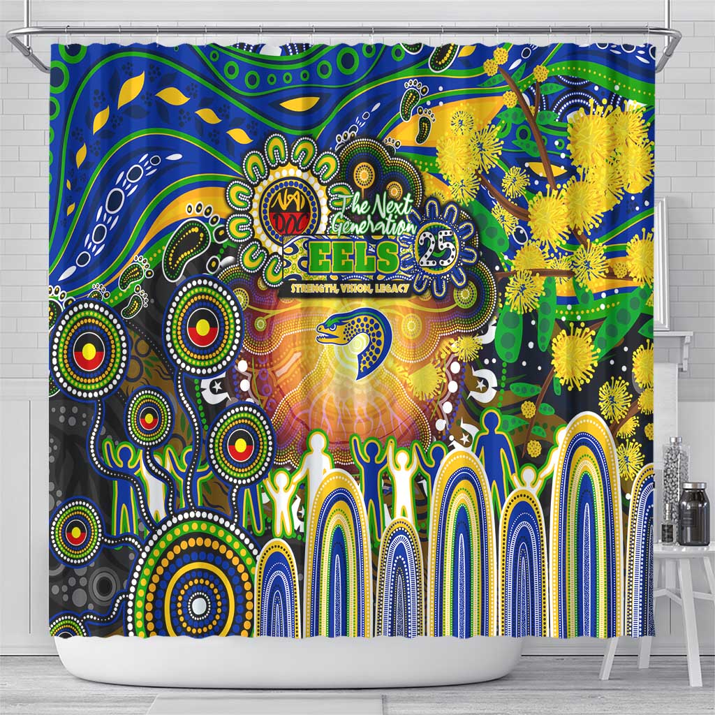 NAIDOC Week 2025 Eels Rugby Shower Curtain Aboriginal Dot Painting