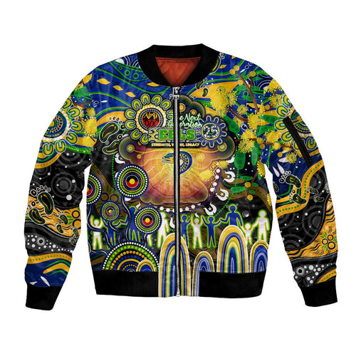 Personalised NAIDOC Week 2025 Eels Rugby Sleeve Zip Bomber Jacket Aboriginal Dot Painting