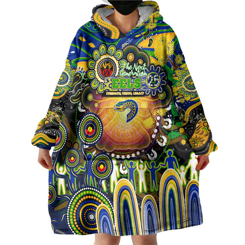 Personalised NAIDOC Week 2025 Eels Rugby Wearable Blanket Hoodie Aboriginal Dot Painting
