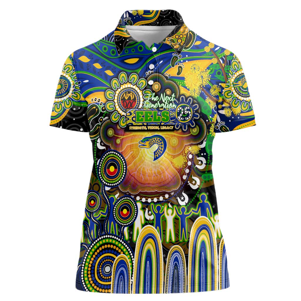 Personalised NAIDOC Week 2025 Eels Rugby Women Polo Shirt Aboriginal Dot Painting