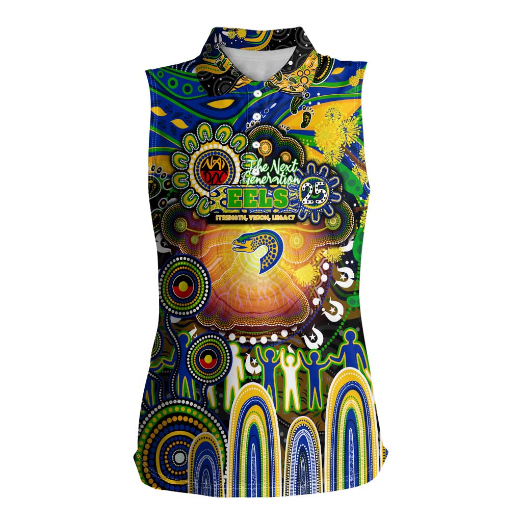 Personalised NAIDOC Week 2025 Eels Rugby Women Sleeveless Polo Shirt Aboriginal Dot Painting