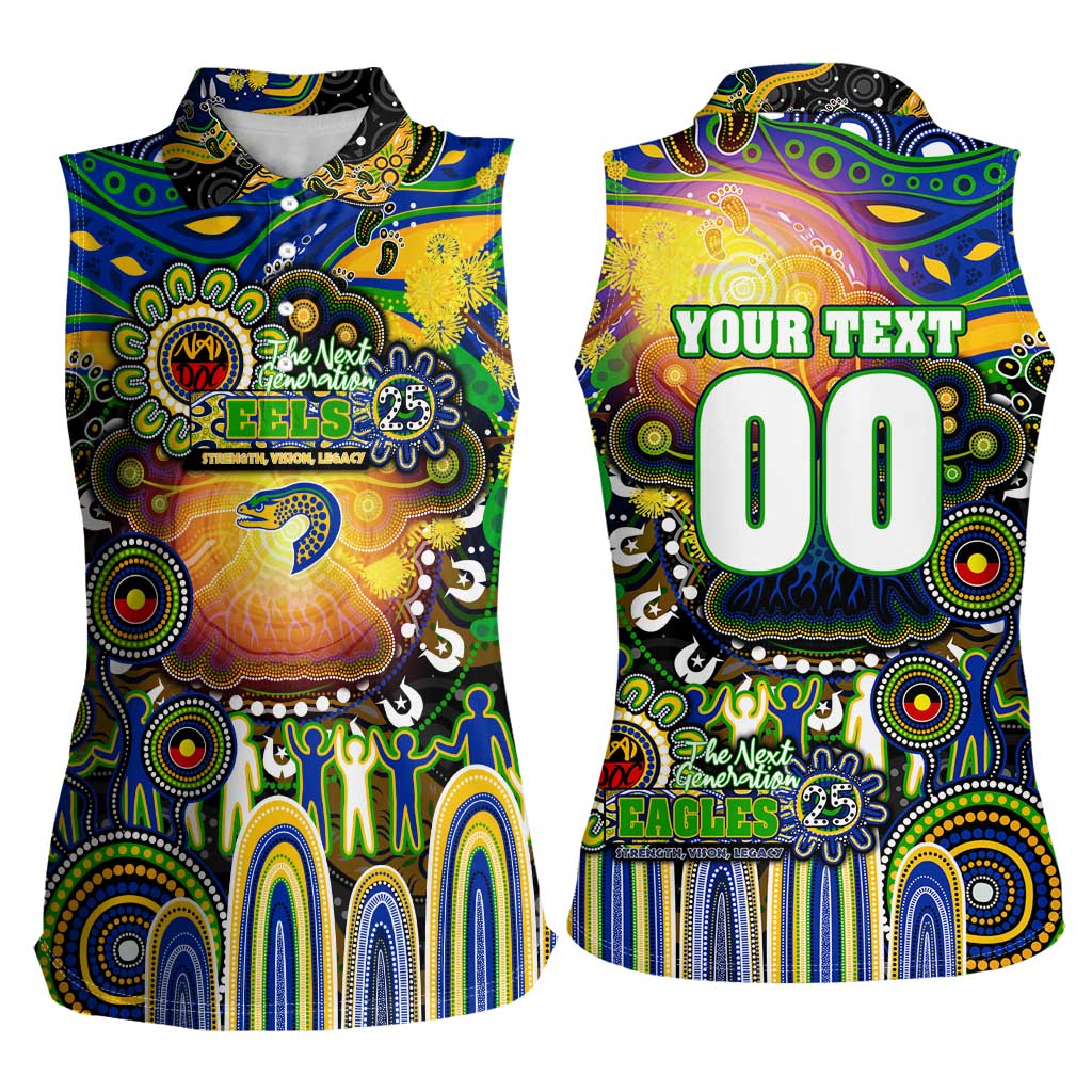 Personalised NAIDOC Week 2025 Eels Rugby Women Sleeveless Polo Shirt Aboriginal Dot Painting