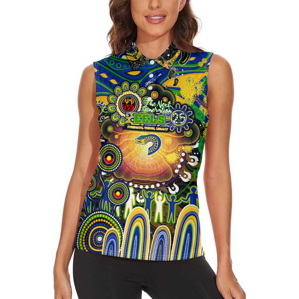 Personalised NAIDOC Week 2025 Eels Rugby Women Sleeveless Polo Shirt Aboriginal Dot Painting