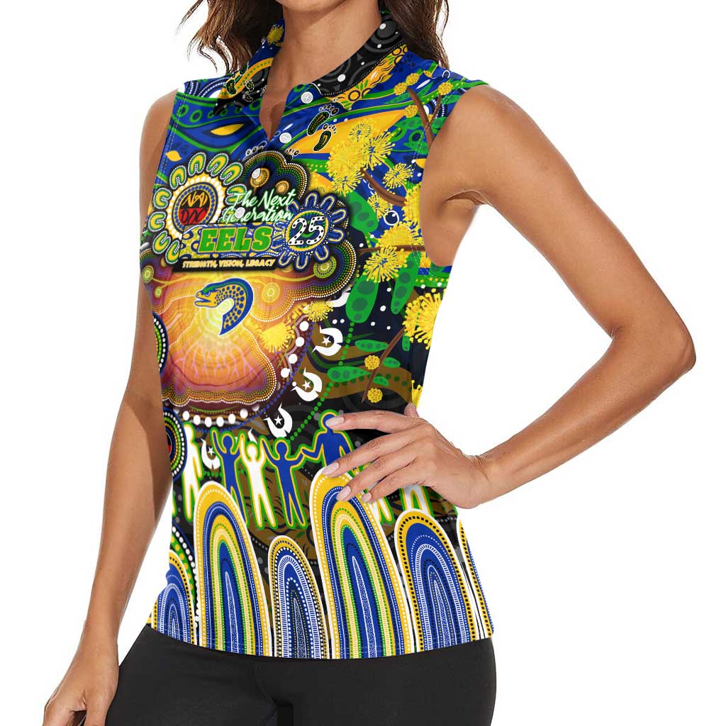 Personalised NAIDOC Week 2025 Eels Rugby Women Sleeveless Polo Shirt Aboriginal Dot Painting