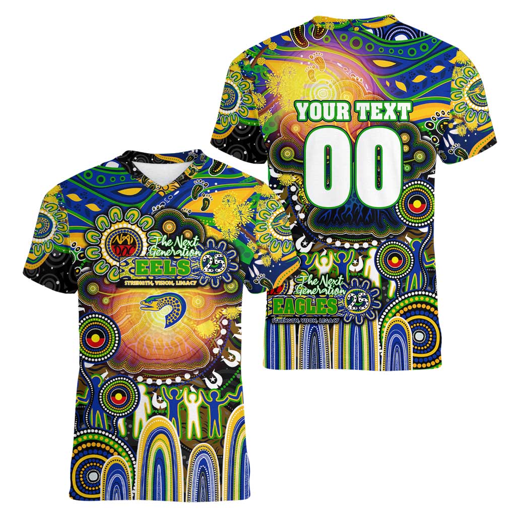 Personalised NAIDOC Week 2025 Eels Rugby Women V-Neck T-Shirt Aboriginal Dot Painting