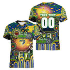 Personalised NAIDOC Week 2025 Eels Rugby Women V-Neck T-Shirt Aboriginal Dot Painting