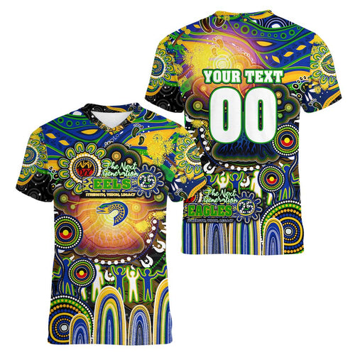 Personalised NAIDOC Week 2025 Eels Rugby Women V-Neck T-Shirt Aboriginal Dot Painting