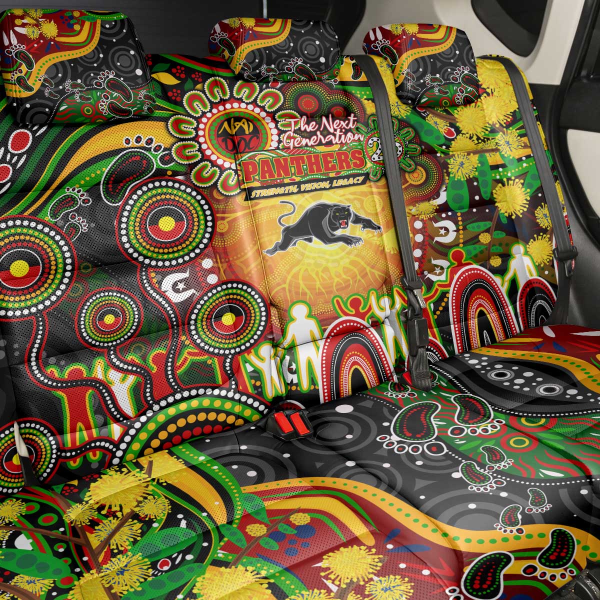 NAIDOC Week 2025 Panthers Rugby Back Car Seat Cover Aboriginal Dot Painting
