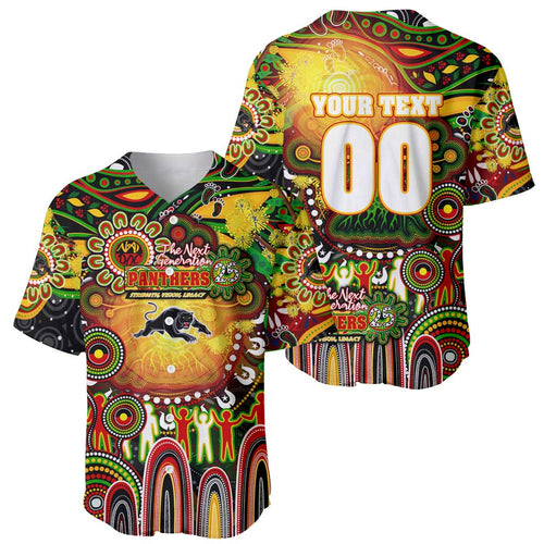 Personalised NAIDOC Week 2025 Panthers Rugby Baseball Jersey Aboriginal Dot Painting