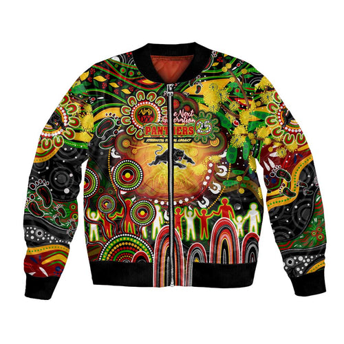 Personalised NAIDOC Week 2025 Panthers Rugby Bomber Jacket Aboriginal Dot Painting