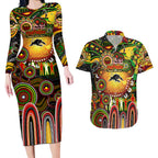 Personalised NAIDOC Week 2025 Panthers Rugby Couples Matching Long Sleeve Bodycon Dress and Hawaiian Shirt Aboriginal Dot Painting