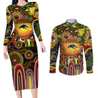 Personalised NAIDOC Week 2025 Panthers Rugby Couples Matching Long Sleeve Bodycon Dress and Long Sleeve Button Shirt Aboriginal Dot Painting
