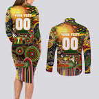 Personalised NAIDOC Week 2025 Panthers Rugby Couples Matching Long Sleeve Bodycon Dress and Long Sleeve Button Shirt Aboriginal Dot Painting