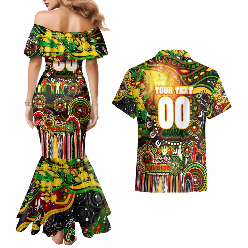 Personalised NAIDOC Week 2025 Panthers Rugby Couples Matching Mermaid Dress and Hawaiian Shirt Aboriginal Dot Painting