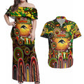Personalised NAIDOC Week 2025 Panthers Rugby Couples Matching Off Shoulder Maxi Dress and Hawaiian Shirt Aboriginal Dot Painting