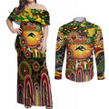 Personalised NAIDOC Week 2025 Panthers Rugby Couples Matching Off Shoulder Maxi Dress and Long Sleeve Button Shirt Aboriginal Dot Painting