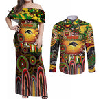 Personalised NAIDOC Week 2025 Panthers Rugby Couples Matching Off Shoulder Maxi Dress and Long Sleeve Button Shirt Aboriginal Dot Painting
