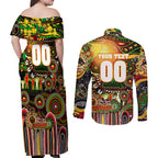 Personalised NAIDOC Week 2025 Panthers Rugby Couples Matching Off Shoulder Maxi Dress and Long Sleeve Button Shirt Aboriginal Dot Painting