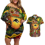 Personalised NAIDOC Week 2025 Panthers Rugby Couples Matching Off Shoulder Short Dress and Hawaiian Shirt Aboriginal Dot Painting
