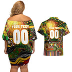 Personalised NAIDOC Week 2025 Panthers Rugby Couples Matching Off Shoulder Short Dress and Hawaiian Shirt Aboriginal Dot Painting