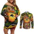 Personalised NAIDOC Week 2025 Panthers Rugby Couples Matching Off Shoulder Short Dress and Long Sleeve Button Shirt Aboriginal Dot Painting