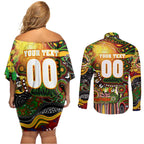 Personalised NAIDOC Week 2025 Panthers Rugby Couples Matching Off Shoulder Short Dress and Long Sleeve Button Shirt Aboriginal Dot Painting